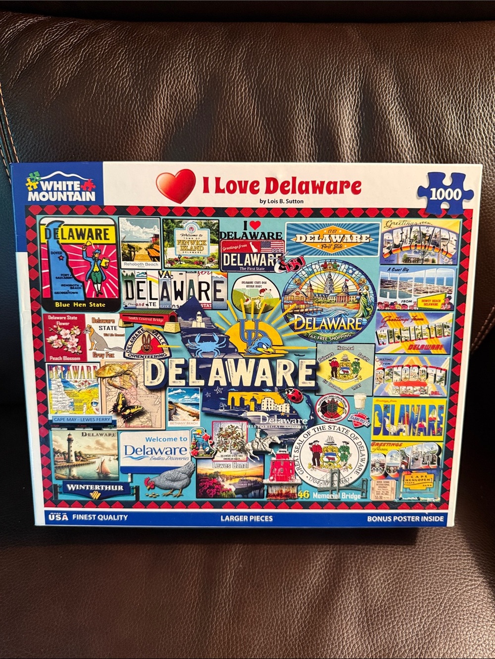 White Mountain I love Delaware Collage jigsaw Puzzle. 1000 pieces.  Complete